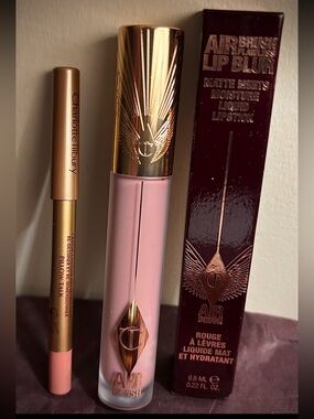 Charlotte Tilbury Airbrush Flawless Lip Blur Liquid Lipstick&Lipliner-PillowTalk